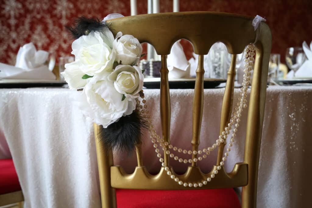 30s era venue styling -chair adornments