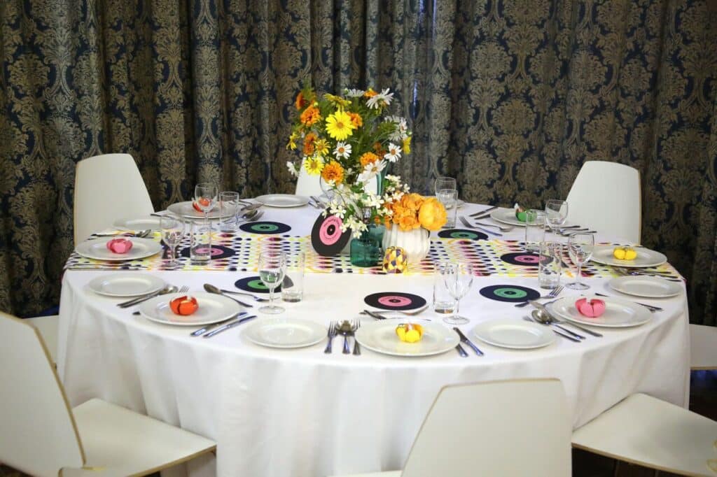 60s themed wedding table setting