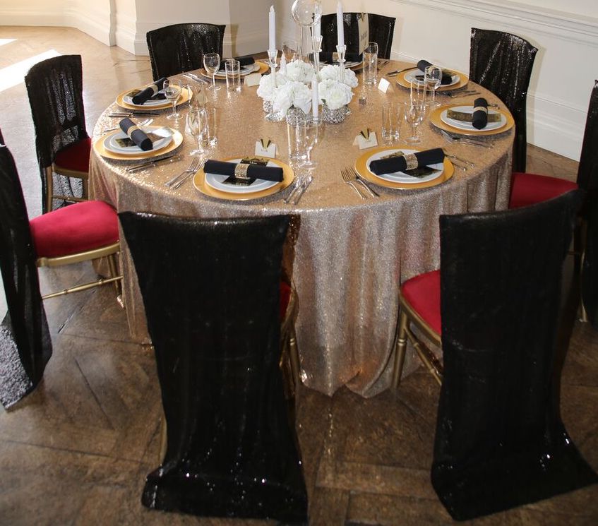 Sequinned Chair covers add to the drama of your vintage styled theme