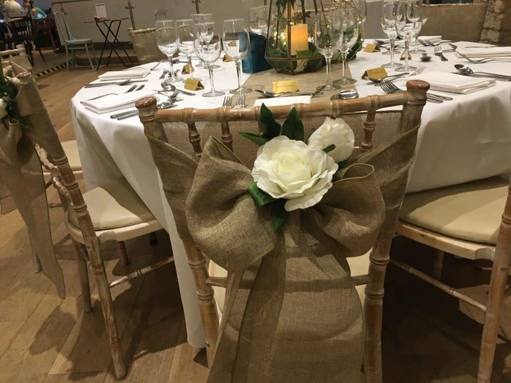 Hessian look linen sashes | Accessory Hire | Fabulous Functions UK | Swindon