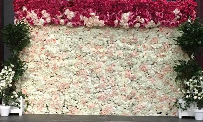 Flower wall staging at Steam-Fabulous Functions UK