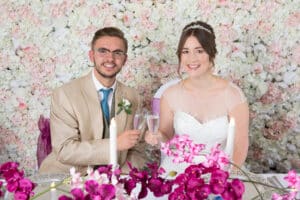 Silk flower wall top table backdrop-FabulousFunctionsUK