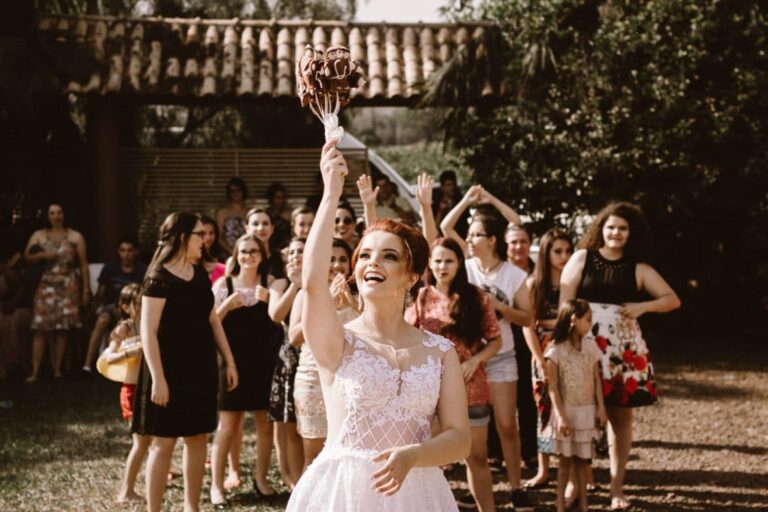 Tossing the wedding bouquet