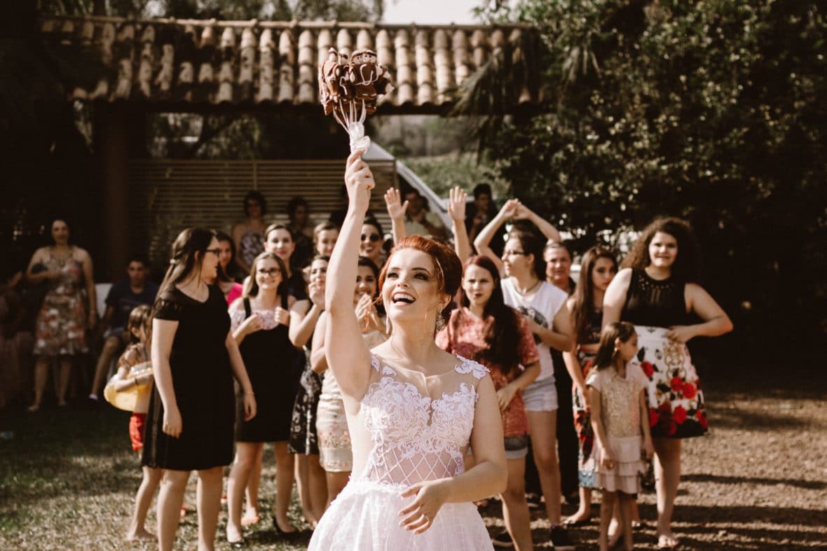 Tossing the bridal bouquet