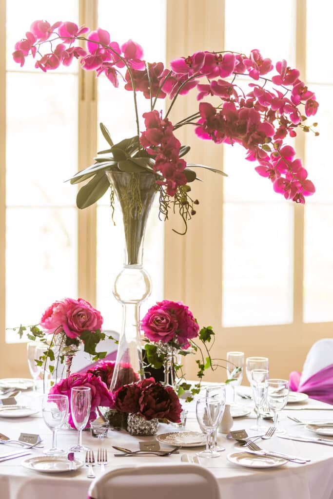 Fuschia Pink Orchid Centrepiece - Tall Vase Table Centrepieces