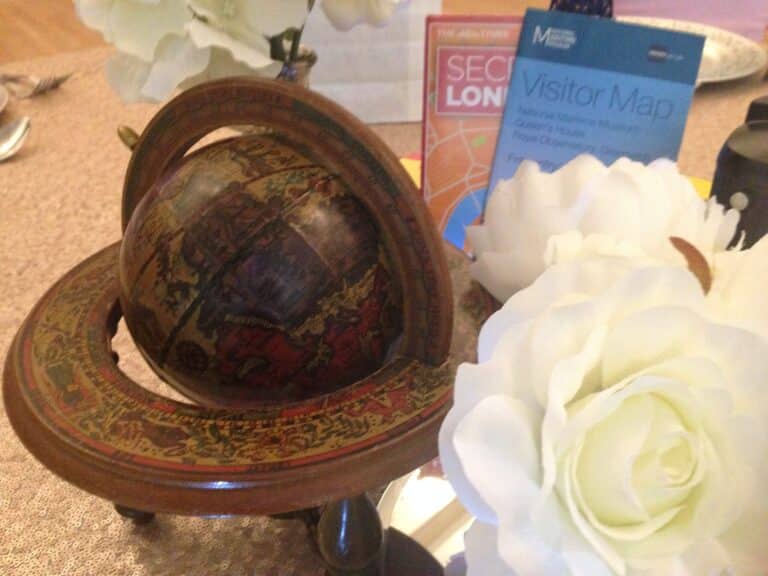 a travel themed venue decor - Vintage globe- accessory Hire - fabulous functions uk