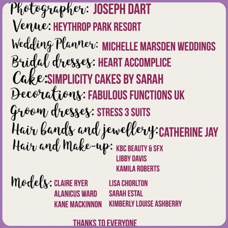 Suppliers for the photoshoot 