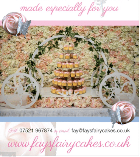 Fays Cupcakes with flower wall from Fabulous Functions UK