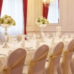 Side tied gold organza sashes