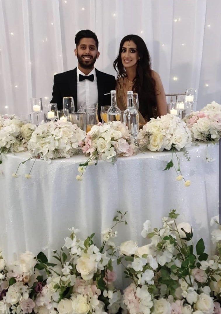 The  couple chose a sweetheart table for two instead of the traditional top table. The team at Fabulous Functions UK created this wedding staging at the Steam Museum in Swindon