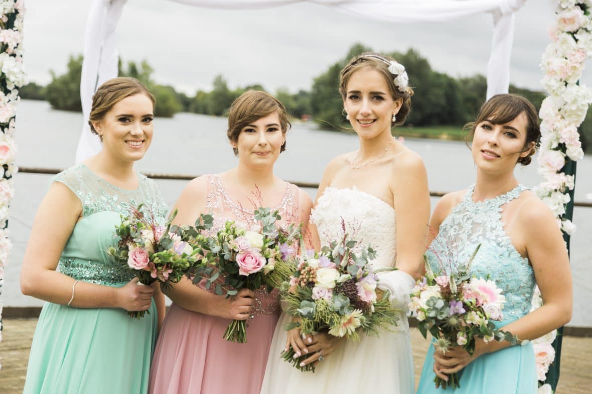 Bride and her maids all ready for the Beach themed wedding inspiration