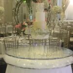 Floating Cake Stand at the Decorium-Cream gold and green themed cake-Fabulous Functions UK