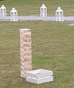Entertain your wedding guests with this skyscraper Jenga for hire from Fabulous Functions UK