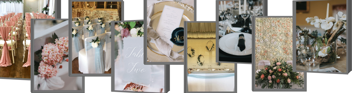 Venue styling accessories for hire. Including chair covers and sashes, flower walls, backdrops, centrepieces, tea lights and candleholders. All available from Fabulous Functions UK