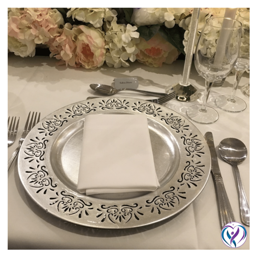 Silver floral edge charger plate - Fabulous Functions UK