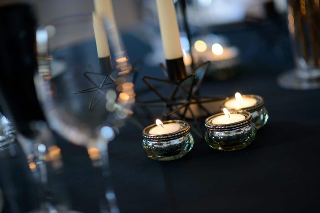 Candle light dinners setting for a wedding - Fabulous Functions UK
