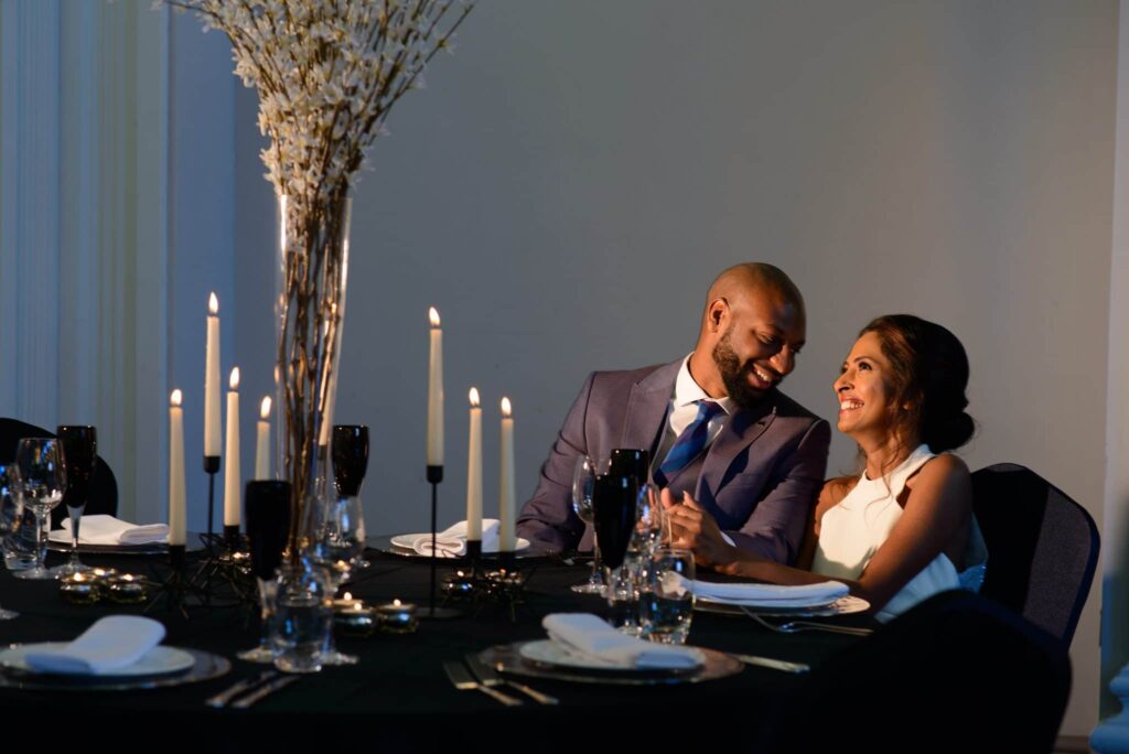 Table for two at a black tie dinner setting -Fabulous Function UK