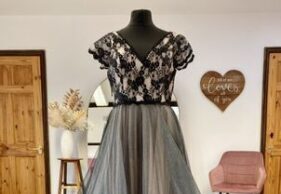 A Black and Blush Bridal Gown from Bridal Beloved Gloucester makes a beautifully elegant second marriage wedding dress