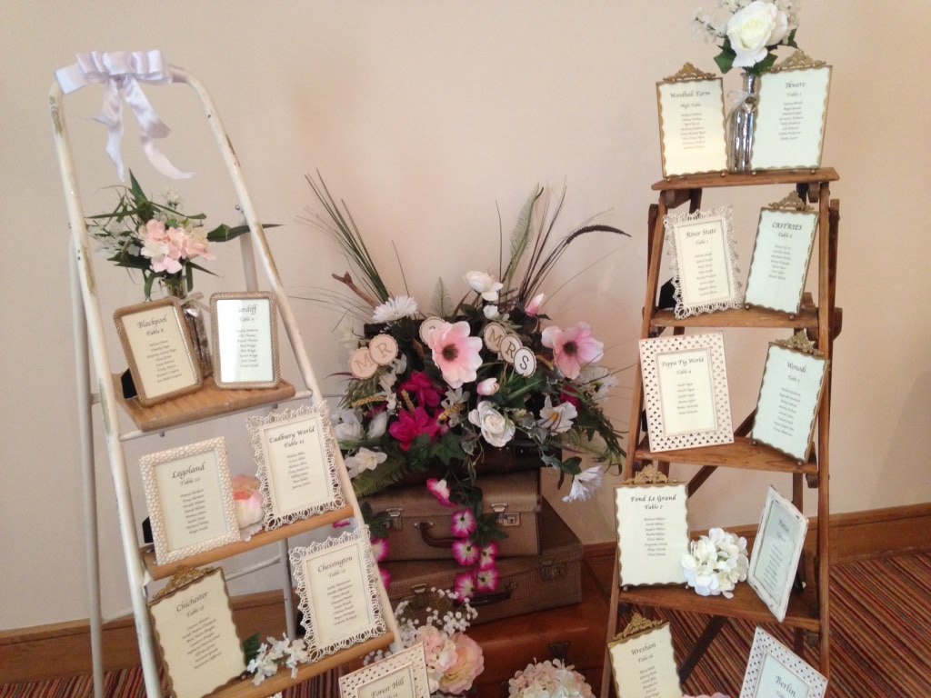 Table plans and easels - vintage ladders used for table plans