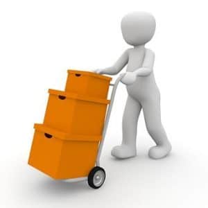 Delivery Info for Accessory Hire - graphic of figure with boxes on a trolley