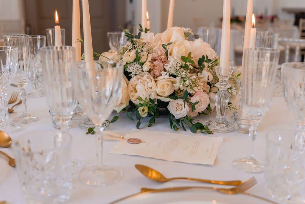 Add your table centrepiece flowers from your venue styling package From Fabulous Functions UK