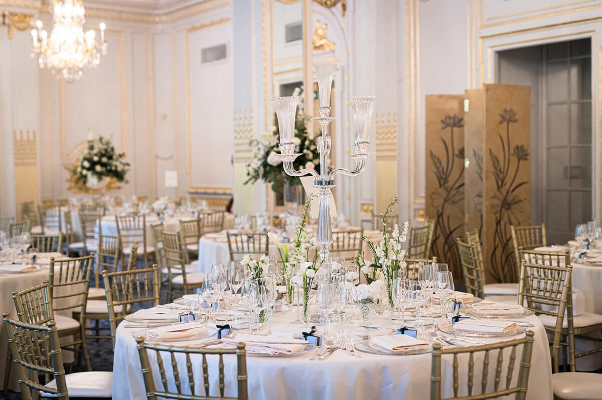 Crystal candelabra centrepiece for our couple's top table at the Mandarin Oriental Hotel, London.  