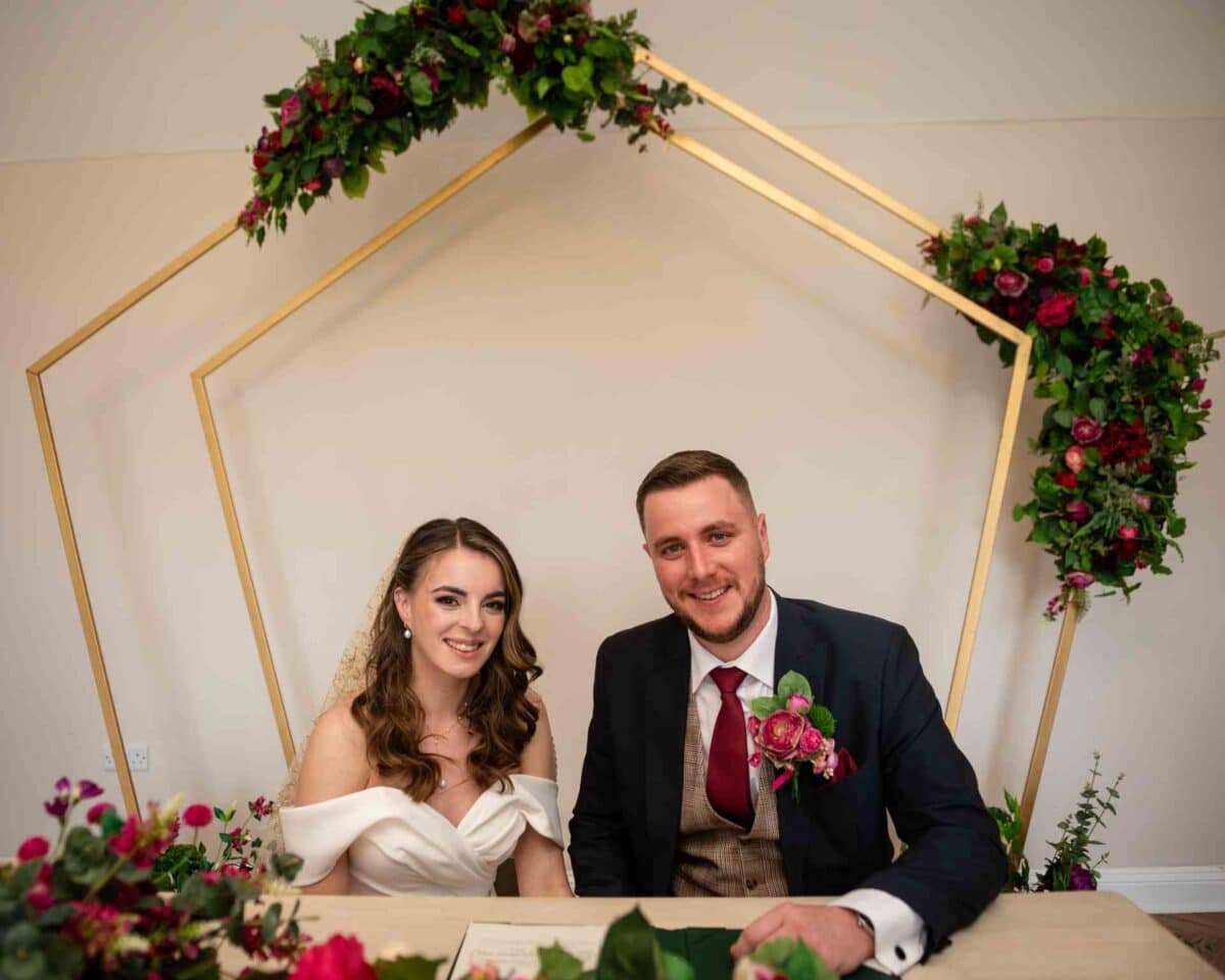 Double Pentagon Arch wedding backdrop at the Pear Tree Purton Wedding Venue