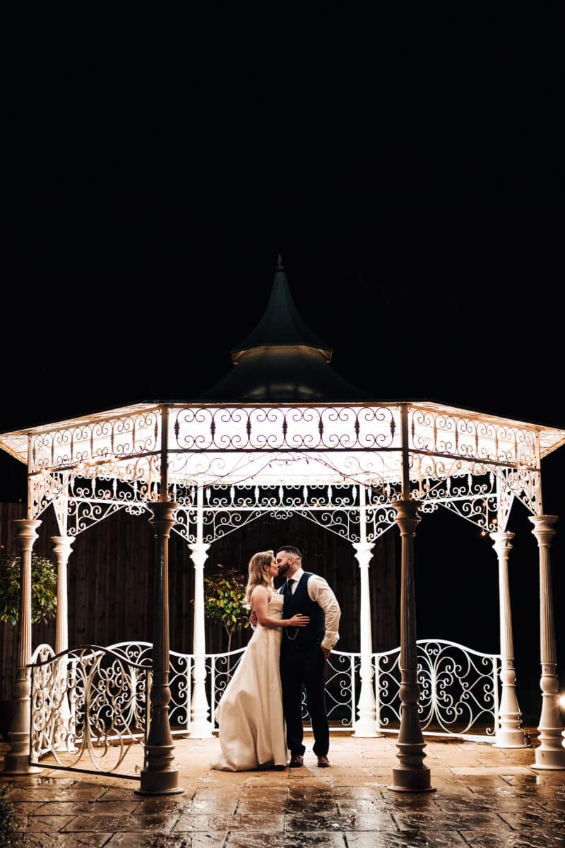 The Garden Pavilion at night is a great photo location at the Pear Tree Wedding Venue Purton