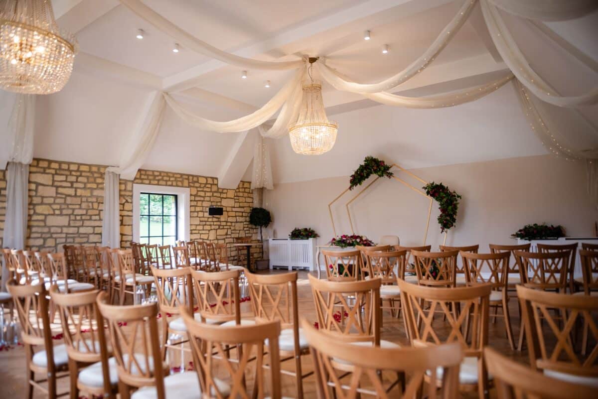 Burgundy and Teal Theme for the Ceremony Room at the Pear Tree Purton