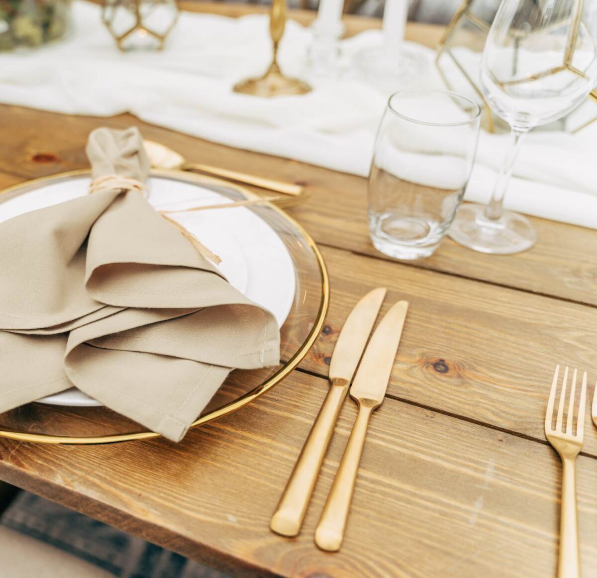 Gold Cutlery for a wedding breakfast setup from Fabulous Functions UK