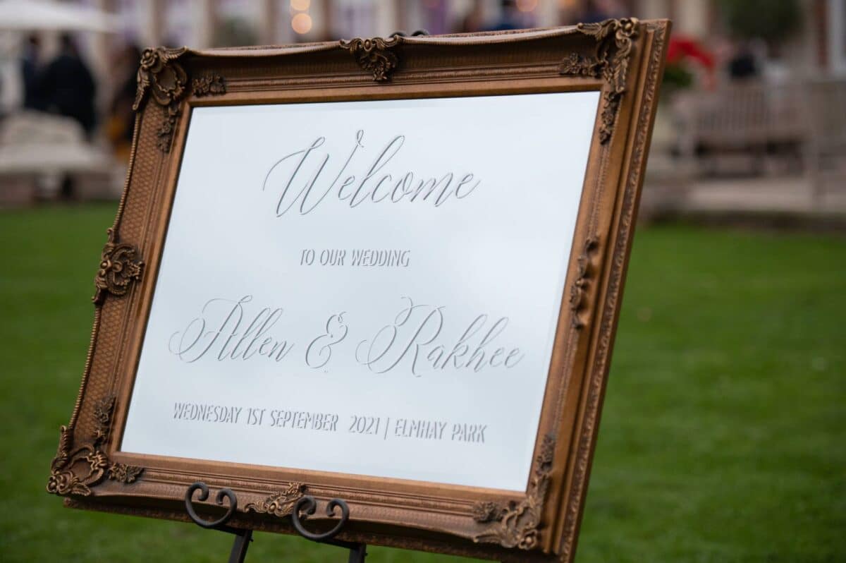 Gold  Framed mirrored welcome sign created by Fabulous Functions UK