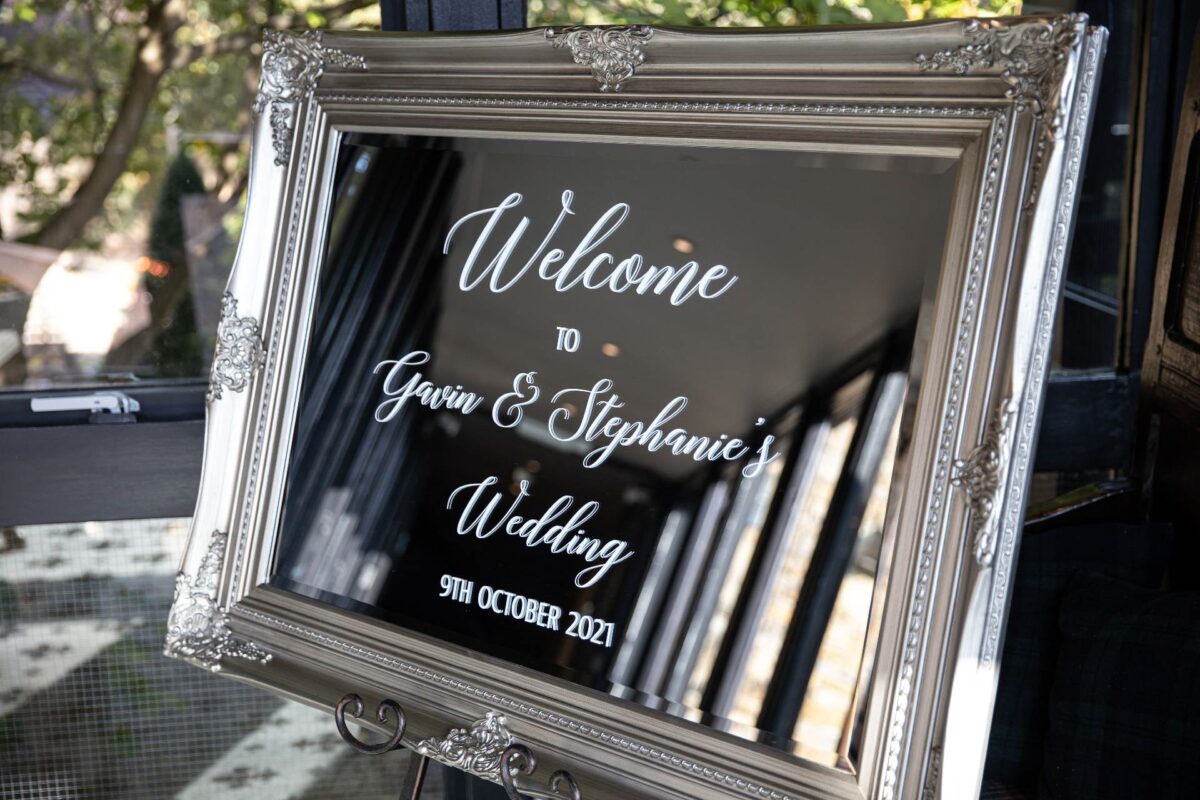 Silver Framed mirrored welcome sign created by Fabulous Functions UK
