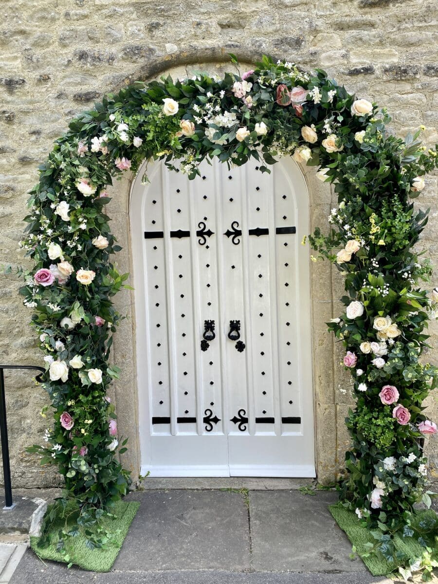 Silk Flowers for this Floral Arch from Wiltshire Wedding Florist Fabulous Functions UK 